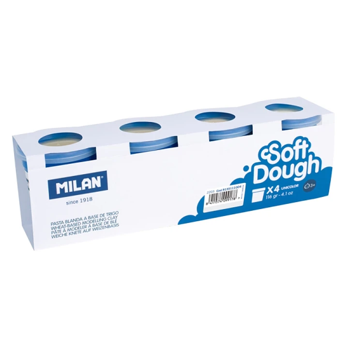 Milan Soft Dough Pack de 4 Botes de Pasta Blanda - 100% Vegetal - Moldeable - Sin Residuos - Colores Mezclables - 116g por Unidad - Color Blanco 1