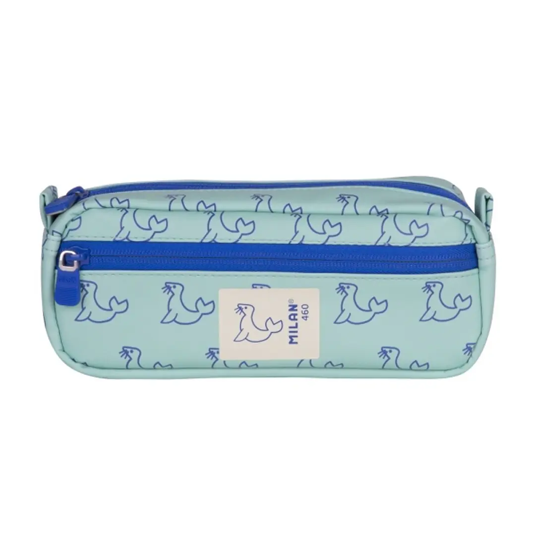 Milan Coleccion 460 Portatodo Rectangular - 2 Compartimentos con Cremallera - Color Verde/Azul 1