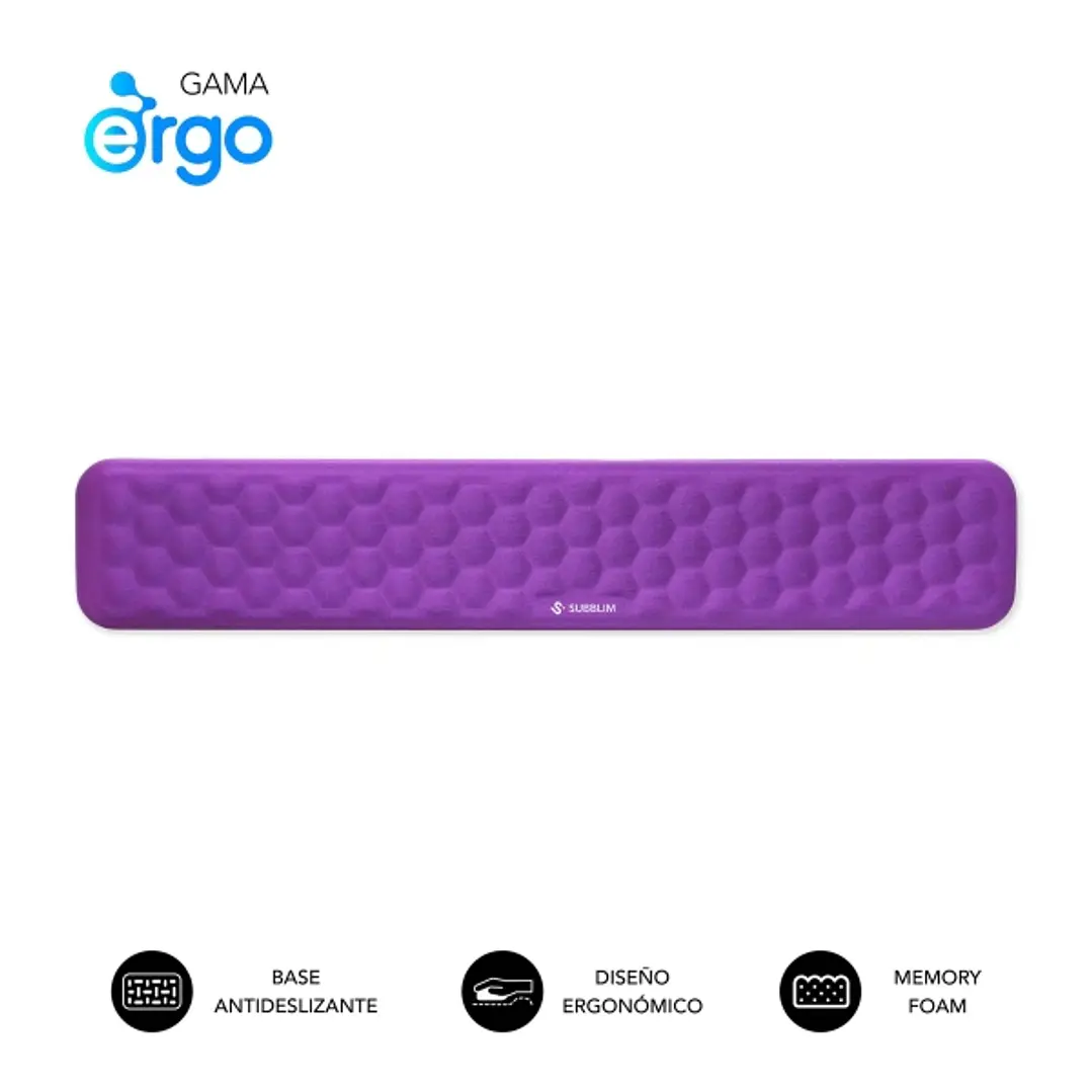 Subblim Ergo Airpadding Reposamuñecas para Teclado - Espuma Viscoelastica 65D - Tejido AirMesh Transpirable - Base Antideslizante - Color Lila 1