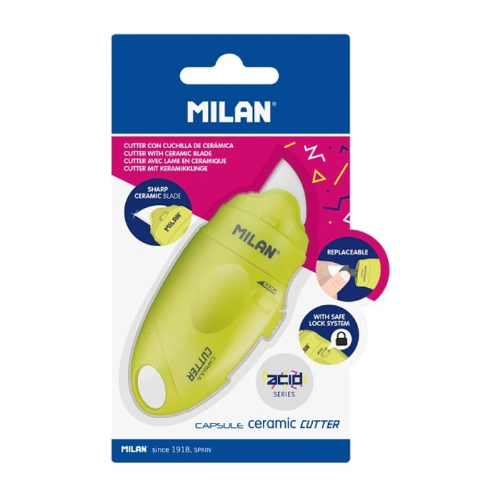 Milan Serie Acid Capsule Cutter de Hoja Ceramica Reemplazable - Tamaño Bolsillo - Diseño Ergonomico - Sistema de Bloqueo - Color Amarillo 1