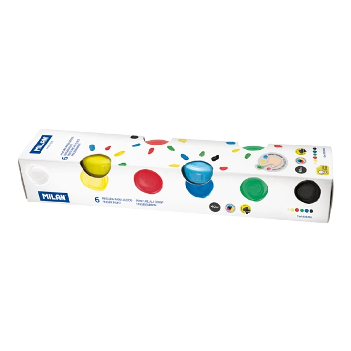 Milan Pack de 6 Tarros de Pintura para Dedos - 40ml por Unidad - Mezclable - Lavable - Colores Surtidos 1