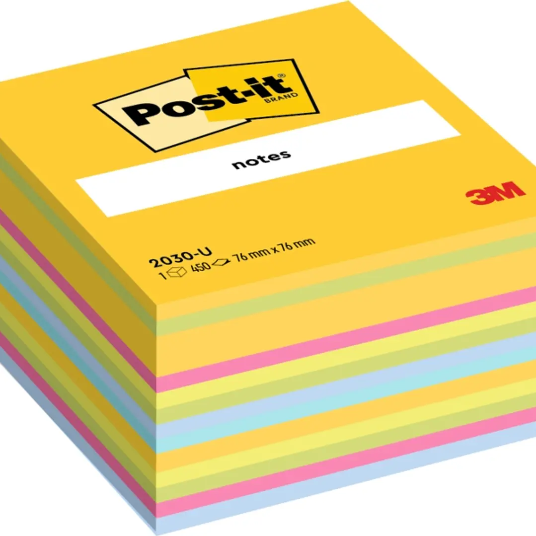 Post-It Cubo de 450 Notas Adhesivas Reposicionables - Forma Cuadrada - 76x76mm - Colores Surtidos 1