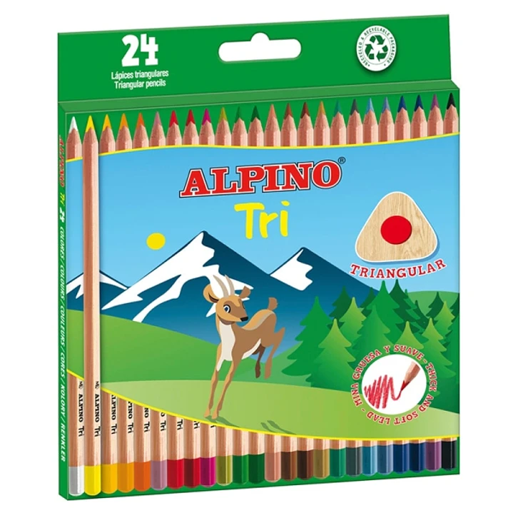 Alpino Tri Pack de 24 Lapices de Colores Triangulares - Mina de 3.3mm - Colores Surtidos 1