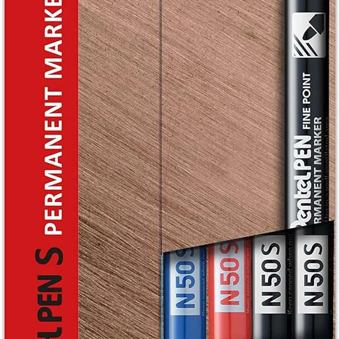 Pentel PenTools Pack de 4 Rotuladores Permanentes Industriales Pentel Pen N50S - Punta Conica Resistente y Duradera - Trazo 1mm - Resistente a Agua y  1