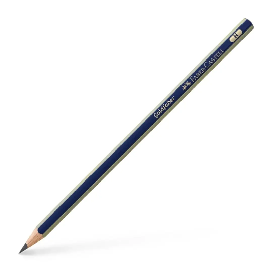 Faber-Castell Goldfaber 1221 Lapiz de Grafito H - Alta Calidad - Resistente a la Rotura - Cuerpo en Azul y Rayas Doradas 1