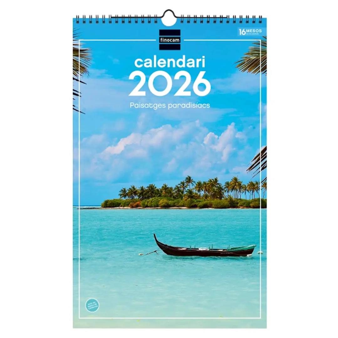 Finocam Calendario de Pared en Catalan - Anual 2026 - Imagenes Variadas - con Espiral - Espacio para Escribir - Tematica de Paisajes 1