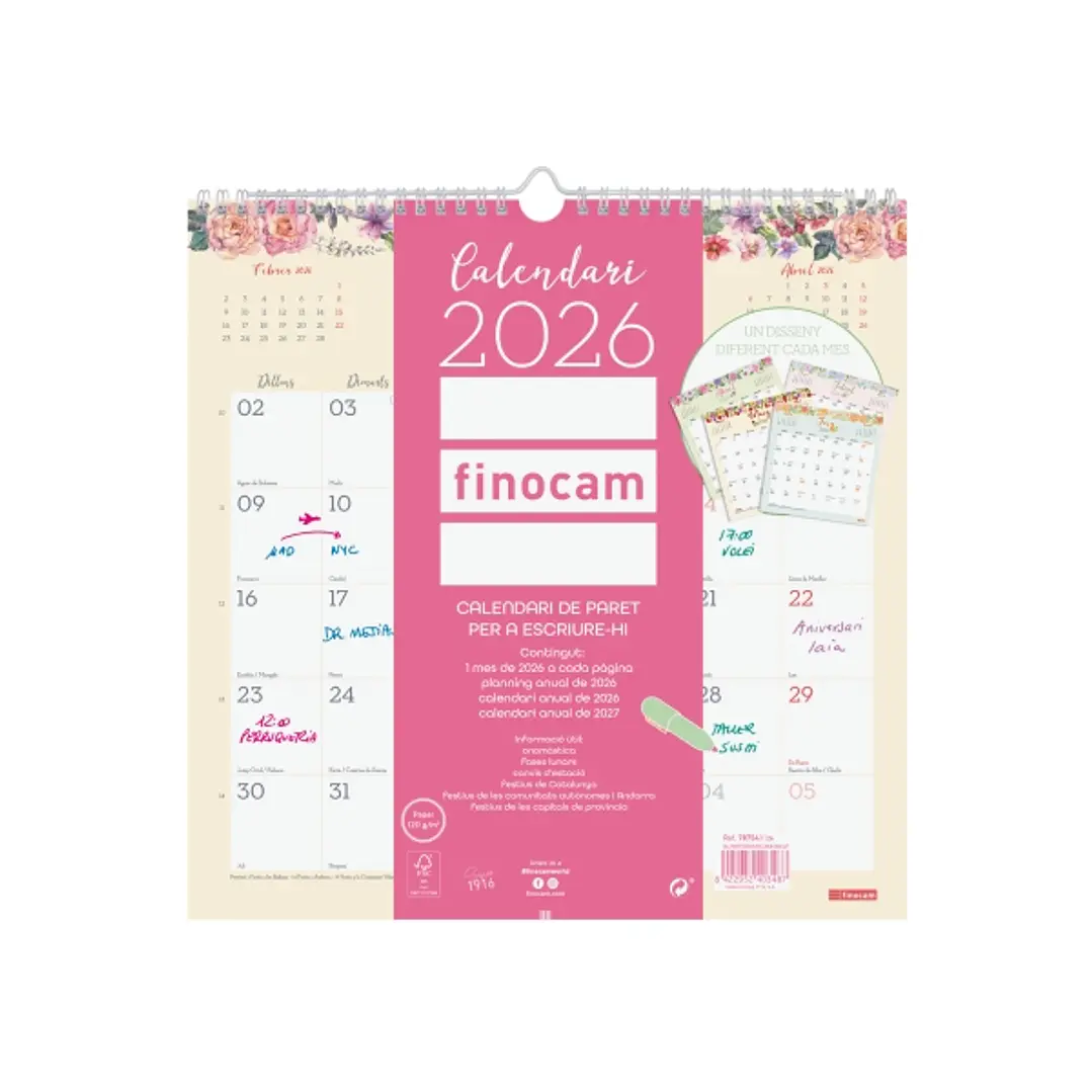 Finocam Design Calendario de Pared en Catalan - Anual 2026 - 300x5x310mm - Color Surtidos 1