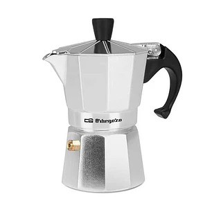 Orbegozo KF 200 Cafetera de Aluminio - Disfruta de Momentos Inolvidables con tu Cafe Favorito - Capacidad para 2 Tazas - Mango Ergonomico - Valvula de