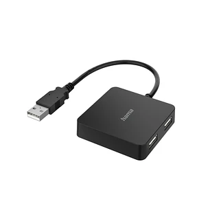 Hama Entry Hub USB 2.0 - Cable USB-A Integrado de 15cm - USB-A Hembra x4 - 5.6x5.6x1.3 - Color Negro