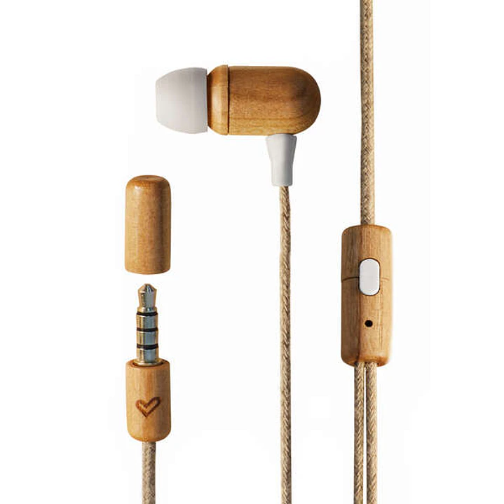 Energy Sistem Auriculares Eco CherryWood - Mini Jack - Madera Sostenible - Cable de Cañamo - Microfono - Control de Conversacion - Color Marron 1