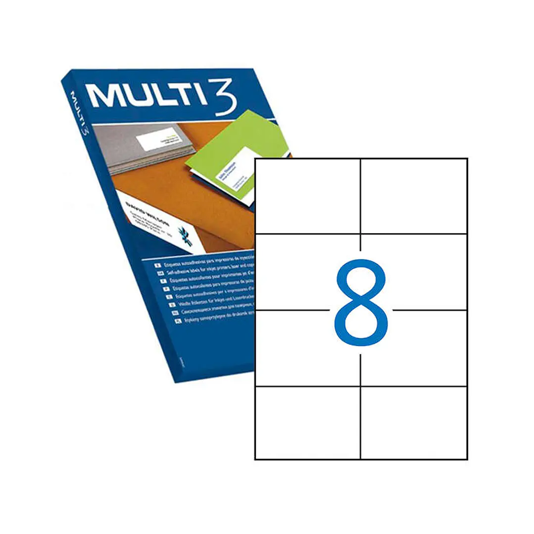 Multi3 Pack de 800 Etiquetas Blancas Cantos Rectos Tamaño 105.0X74.0mm con Adhesivo Permanente para Multiples Usos 1