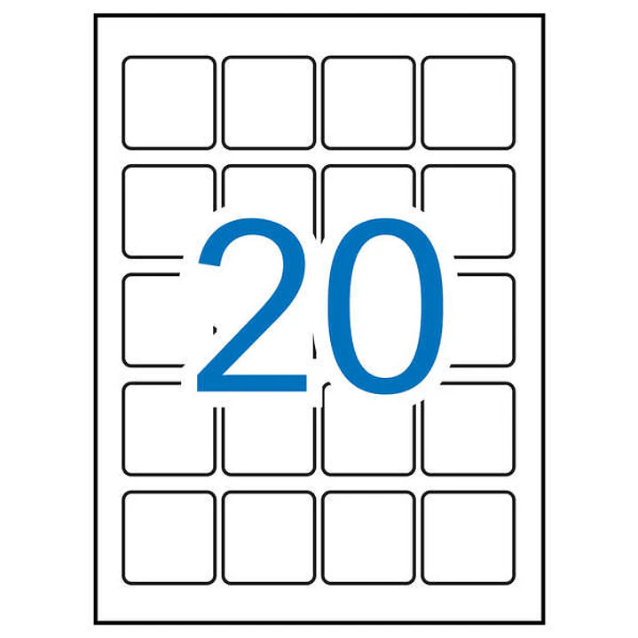 Apli Pack de 400 Etiquetas 45 x 45mm - 20 Hojas por 20 Etiquetas - Adhesivo Permanente - Cantos Romos - Color Blanco 1
