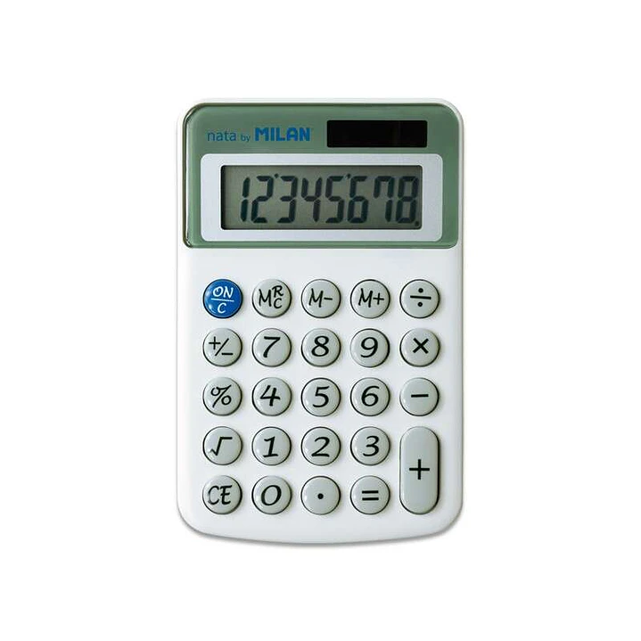 Milan Nata Calculadora de Sobremesa 8 Digitos - 3 Teclas de Memoria y Raiz Cuadrada - Botones Redondeados - Apagado Automatico - Color Blanco 1