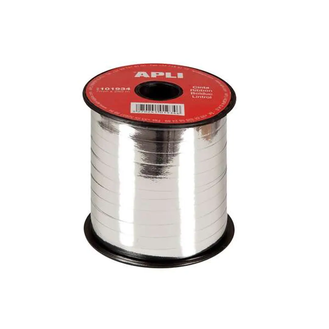 Apli Rollo de Cinta para Envolver Regalos de 7mmx250m - Acabado Brillante - Color Plata 1