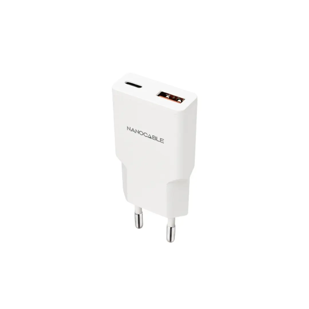 Nanocable Cargador de Pared USB-C/PD + USB-A/QC 25W - Color Blanco 1