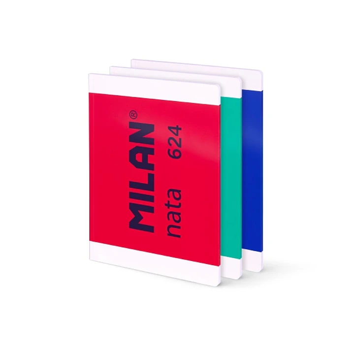 Milan Nata 624 Pack de 3 Libretas Encoladas Formato A4 Cuadricula 5mm - 48 Hojas de 95 gr/m2 - Microperforado - Colores Surtidos 1
