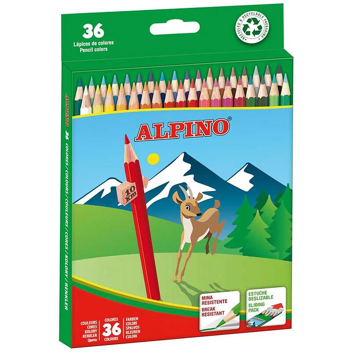 Alpino Pack de 36 Lapices de Colores Creativos - Mina de 3mm Resistente a la Rotura - Bandeja Extraible - Colores Vivos y Brillantes Surtido 1