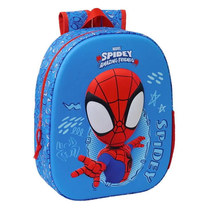Safta Spidey Mochila Guarderia 3D - Asa de Mano - Compartimento Principal con Cremallera - 22x27x10cm - Color Azul/Rojo 1