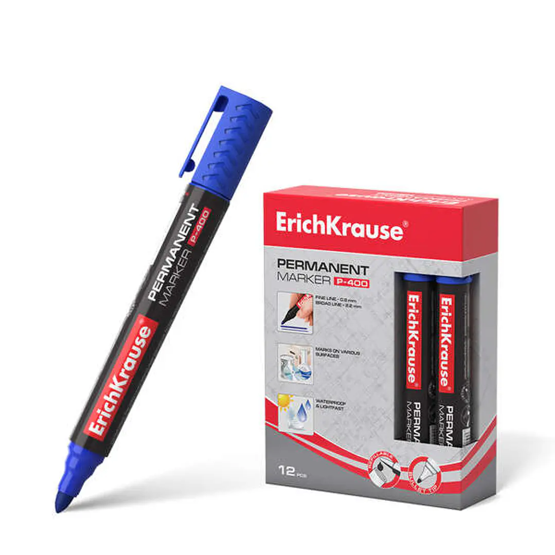 Erichkrause Marcador Permanente P-400 - Punta en Forma de Bala - Resistente a Multiples Superficies - Color Azul 1