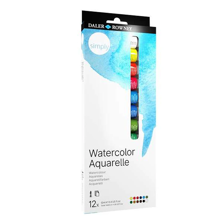 Daler Rowney Simply Pack de 12 Acuarelas 12ml - Se Humedecen Facilmente - Colores Surtidos 1