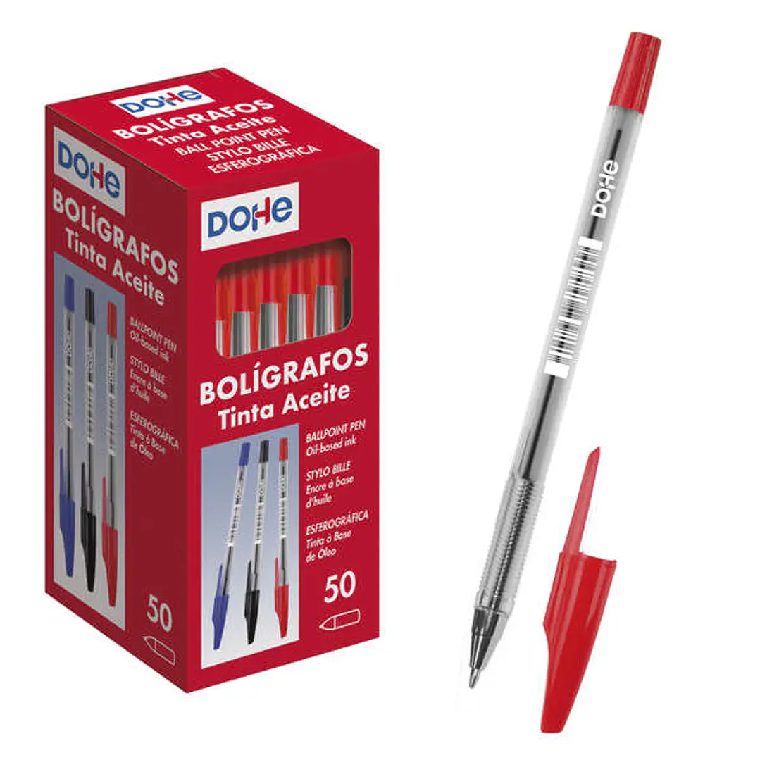 Dohe Boligrafos de Tinta a Base de Aceite - Punta de Bola Metalica de 1mm - Trazo de 0.4mm - Cuerpo Transparente y Capucha Ventilada 1