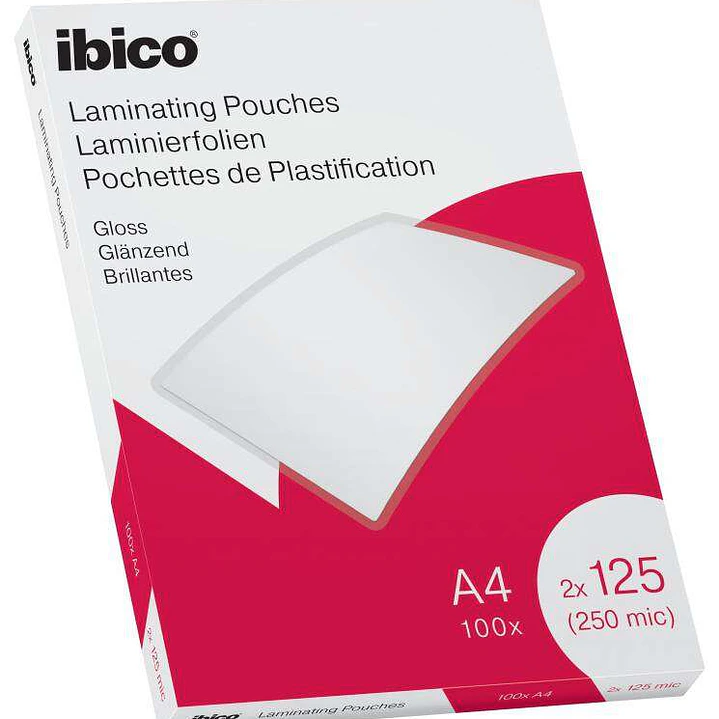 Ibico Caja de 100 Laminas de Plastificar Gloss A4 125 Micras - Acabado Cristalino de Alto Brillo - Plastifica Papel, Fotos, Tarjetas de Visita, Recurs 1