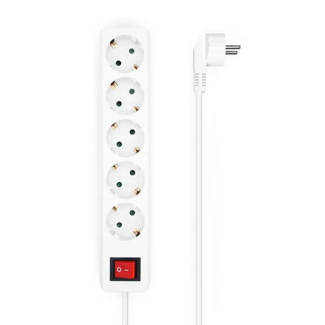 Aisens Regleta de 5 Tomas Schuko con Cable de 1.4m - Interruptor On/Off - Proteccion Infantil - Color Blanco 1