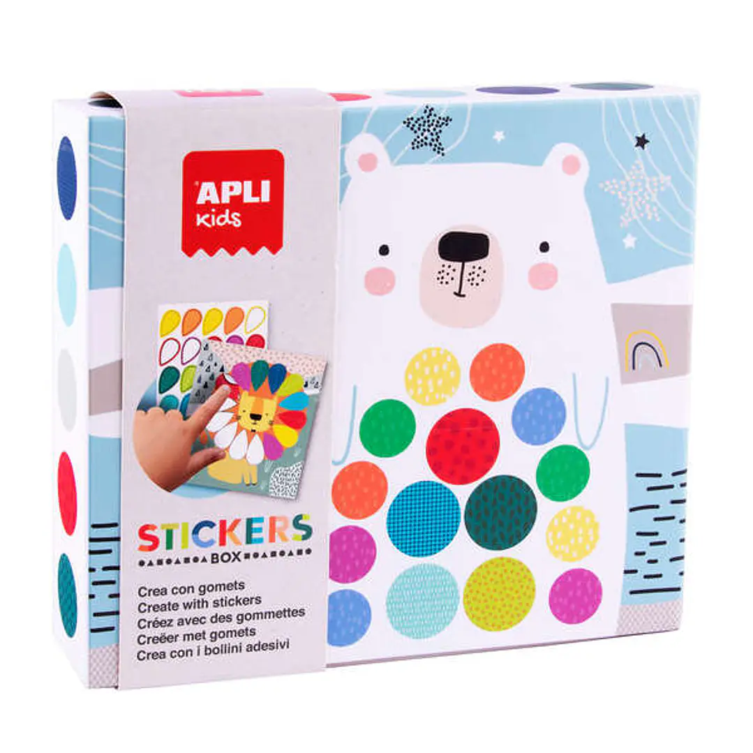 Apli Juego de Gomets Oso - 8 Laminas Ilustradas de 200G - 8 Hojas de Gomets Removibles Geometricos - Libro Guia con Ejemplos - Alto Valor Didactico -  1