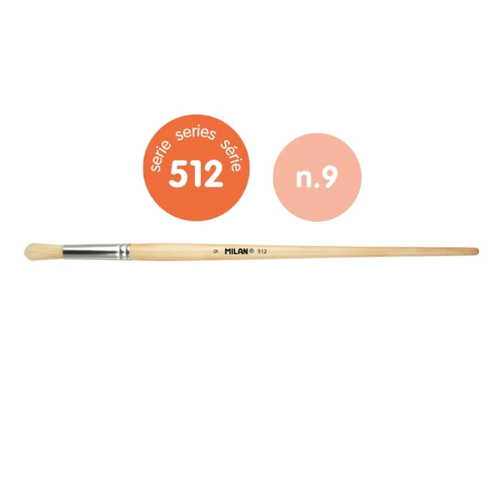 Milan 512 Pack de 6 Pinceles Redondos para Oleo Numero 9 - Bolsa con Colgador - Cerda Natural - Color Madera Claro 1