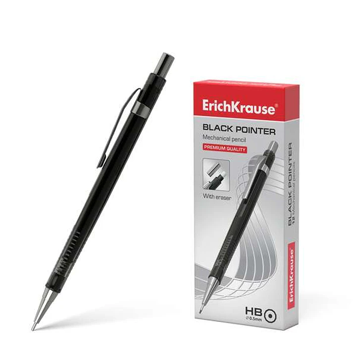 Erichkrause Portaminas Black Pointer 05 mm - Estilo Clasico con Detalles de Metal - Boquilla Retractil - Dureza HB - Minas de 05 mm - Color Negro 1