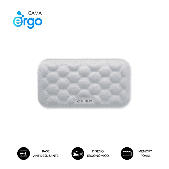 Subblim Ergo Airpadding Reposamuñecas para Raton - Espuma Viscoelastica 65D - Tejido AirMesh Transpirable - Base Antideslizante - Color Plata 1