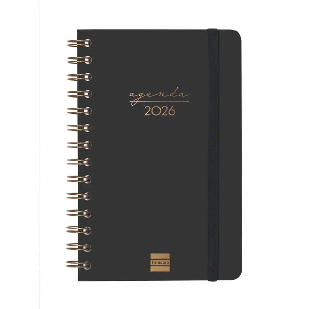 Finocam Alma Agenda - Anual 2026 - con Espiral - Formato E5 - 131x19x190mm - Semana Vista Horizontal - Color Negro 1