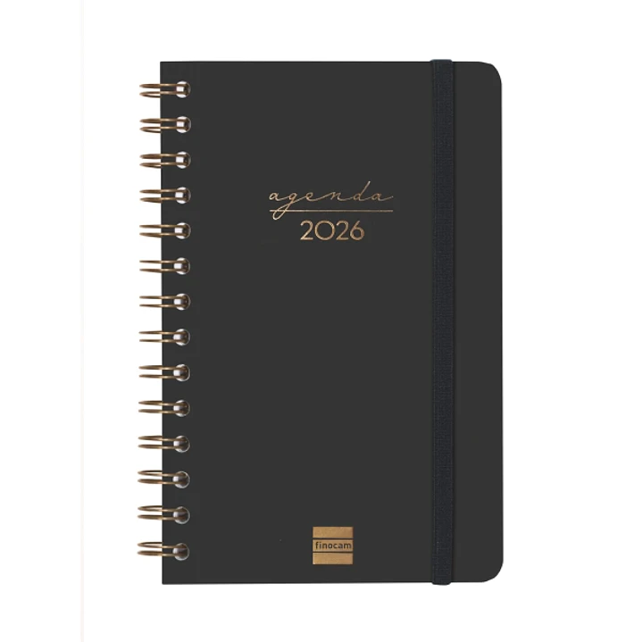 Finocam Alma Agenda - Anual 2026 - con Espiral - Formato E5 - 131x19x190mm - Semana Vista Horizontal - Color Negro 1