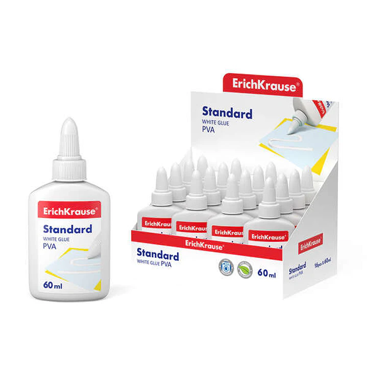 Erichkrause Cola Blanca PVA Standard 60ml - Aplicador Autolimpiante - Regulador de Intensidad - No Toxico - Resistente al Frio - Color Blanco 1