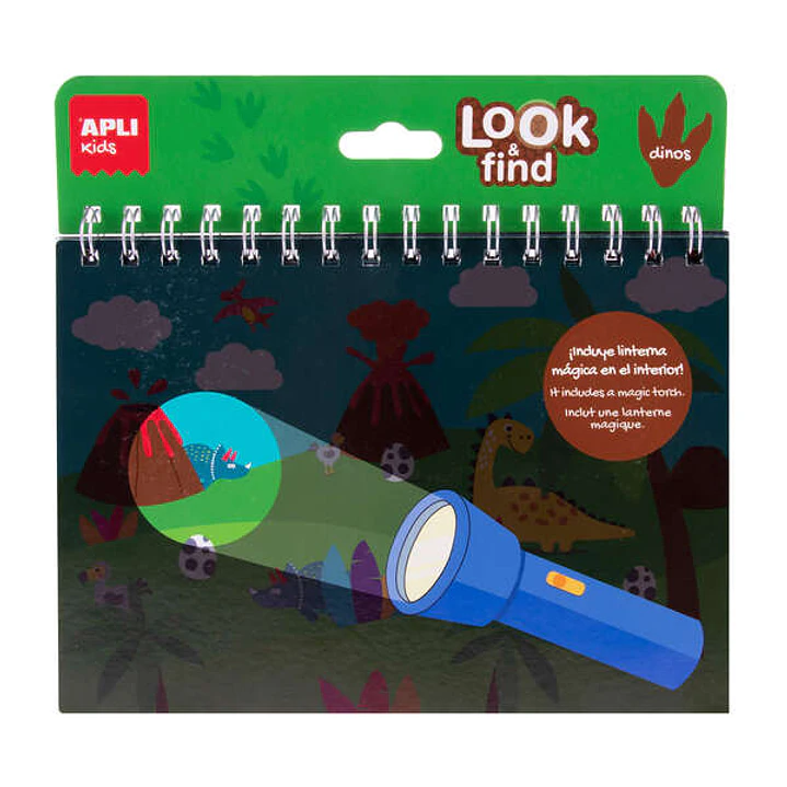 Apli Look & Find Dinosaurios Bloc de 6 Laminas para Buscar Objetos con Linterna Magica 1