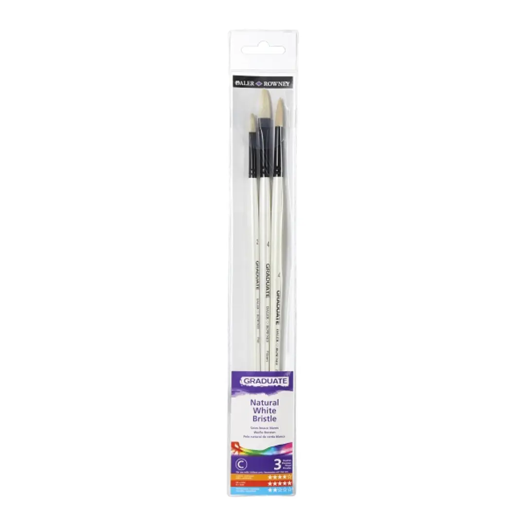 Daler Rowney Graduate Pack de 3 Pinceles para Oleo - Pelo de Cerda Natural - Mango Largo 1