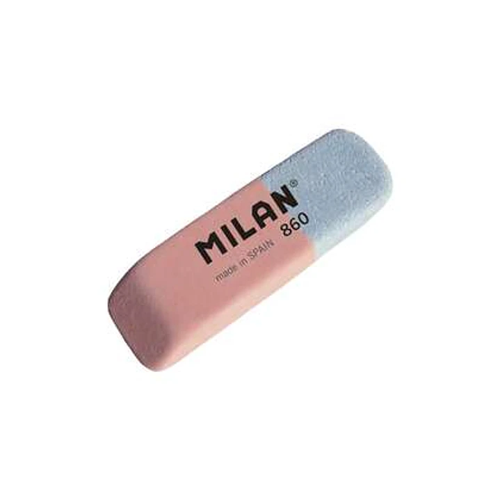 Milan 860 Goma de Borrar Biselada - Doble Uso - Flexible - Miga de Pan - Caucho - Color Rosa/Azul 1