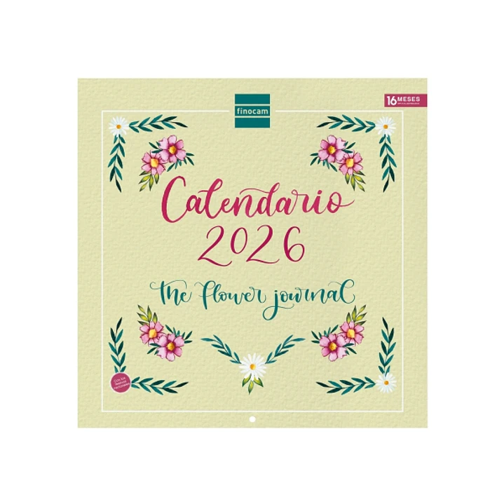 Finocam Calendario de Pared - Anual 2026 - Imagenes Variadas - 300x300mm - Espacio para Escribir - Tematica de Flores 1