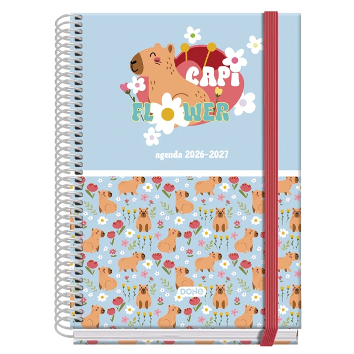 Dohe Prime Capi Flower Agenda Escolar 26/27 - Formato A5 - Dia Pagina - Papel Offset Ahuesado 70g - Cubierta de Carton Plastificado - Espiral - Goma - 1