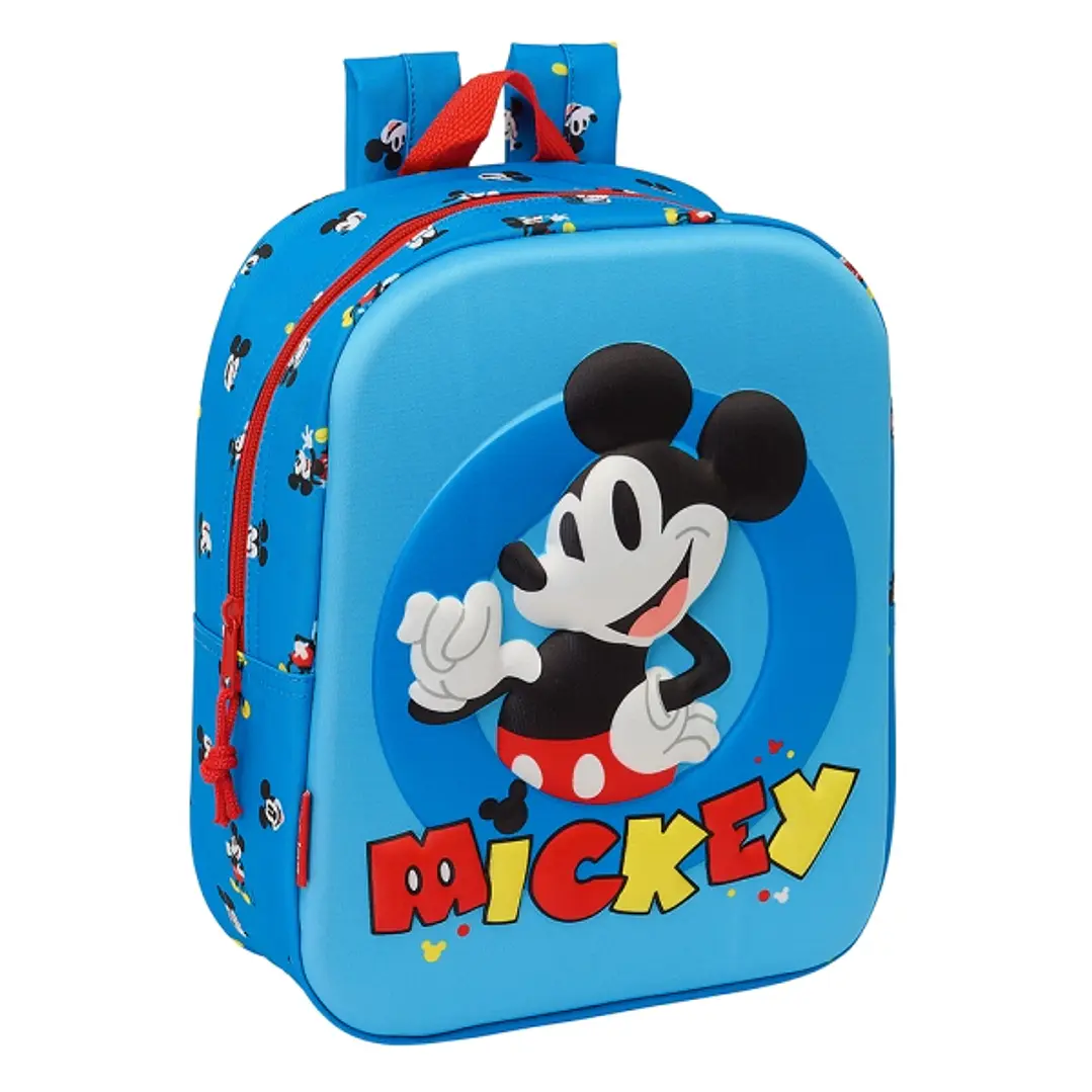 Safta Mickey Mouse Mochila Guarderia 3D - Asa de Mano - Compartimento Principal con Cremallera - 22x27x10cm - Color Azul 1