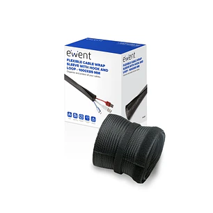 Ewent Manguito Organizador de Cable Polyester - Cierre de Velcro - 1m - 85mm - Color Negro