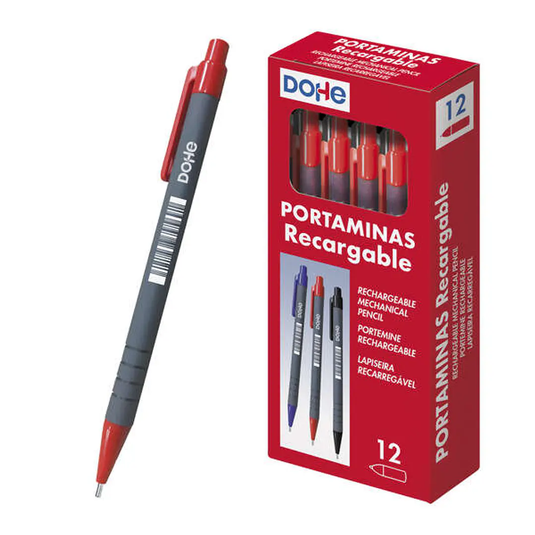 Dohe Portaminas Recargable - 0.5mm - Cuerpo de Plastico - Punta Acolchada Metalica - Clip - Goma de Borrar en Pulsador - Grip 1