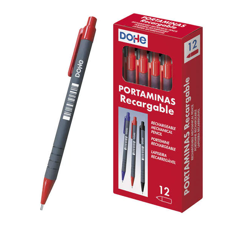 Dohe Portaminas Recargable - 0.5mm - Cuerpo de Plastico - Punta Acolchada Metalica - Clip - Goma de Borrar en Pulsador - Grip 1