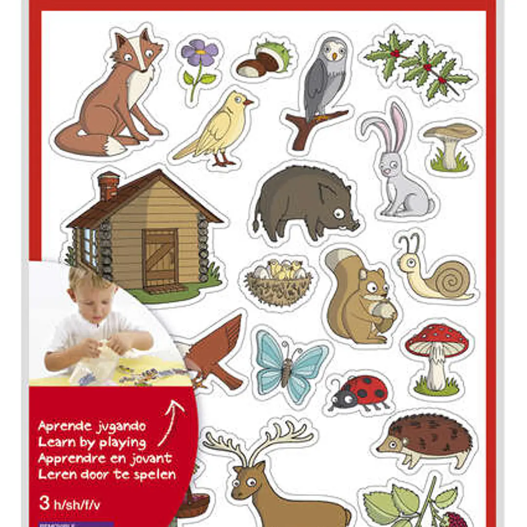 Apli Bolsa de Gomets Tematicos el Bosque - 69 Gomets en 3 Hojas - Ilustraciones Educativas de Animales y Objetos del Bosque - Adhesivo Removible - Adh 1