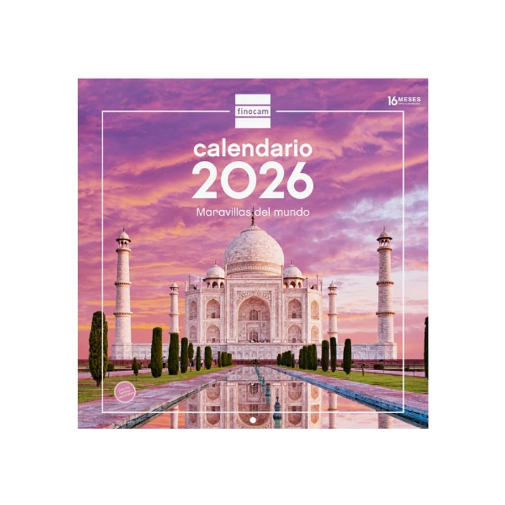 Finocam Calendario de Pared - Anual 2026 - Imagenes Variadas - 300x300mm - Espacio para Escribir - Tematica de Maravillas Del Mundo 1