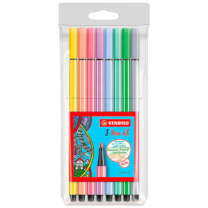 Stabilo Pen 68 Pack de 8 Rotuladores Acuarelables - Punta de Fibra - Trazo de 1mm aprox. - Tinta a Base de Agua - Capuchon Ventilado - Colores Pastel  1