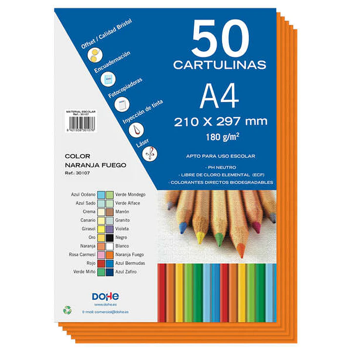 Dohe Cartulinas de Colores de 180 G/M2 - Tamaño A4 - PH Neutro - Libres de Cloro Elemental - Colorantes Biodegradables 1