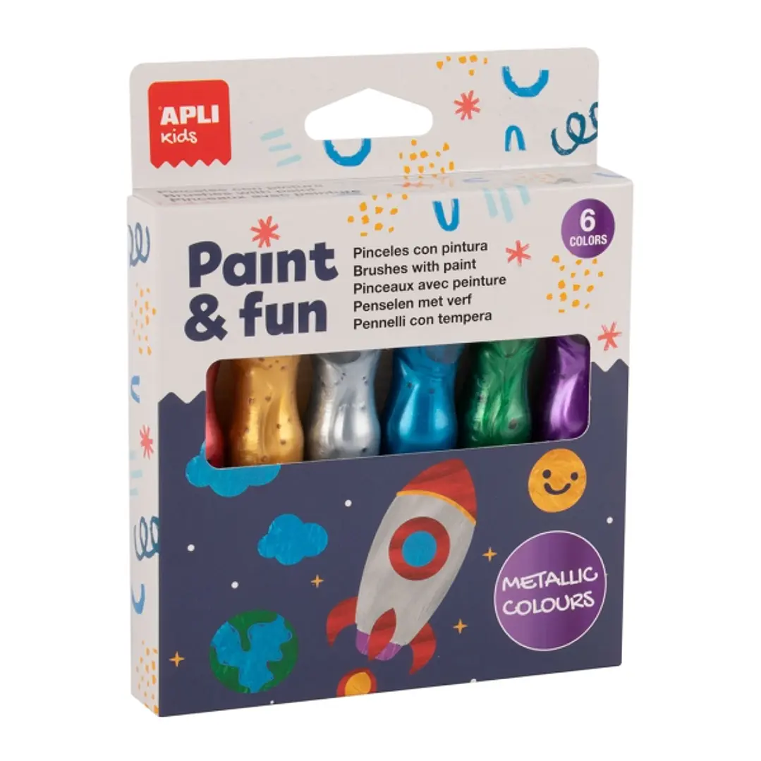 Apli Kids Pack de 6 Temperas en Tubo con Pincel 13ml - Practico y Sin Limpieza - Fomenta Creatividad y Colaboracion - Colores Surtidos Metalizados 1