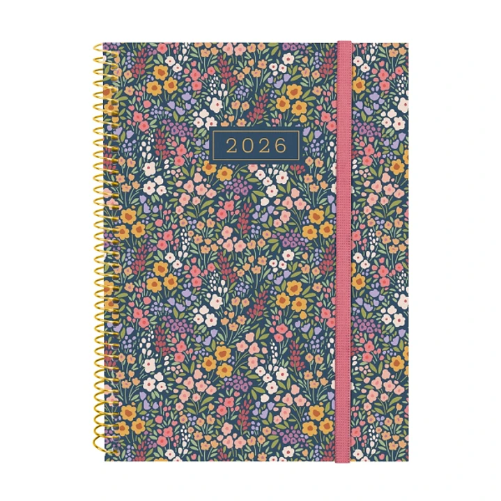Finocam Design Collection Agenda de Espiral - Anual 2026 - Tapa Ligera - Formato E10 - 162x14x212mm - Semana Vista Horizontal - Tematica de Flores 1