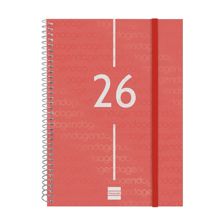 Finocam Year Agenda de Espiral en Catalan - Anual 2026 - Tapa Ligera - Formato E10 - 162x14x212mm - Semana Vista en Vertical - Color Rojo 1